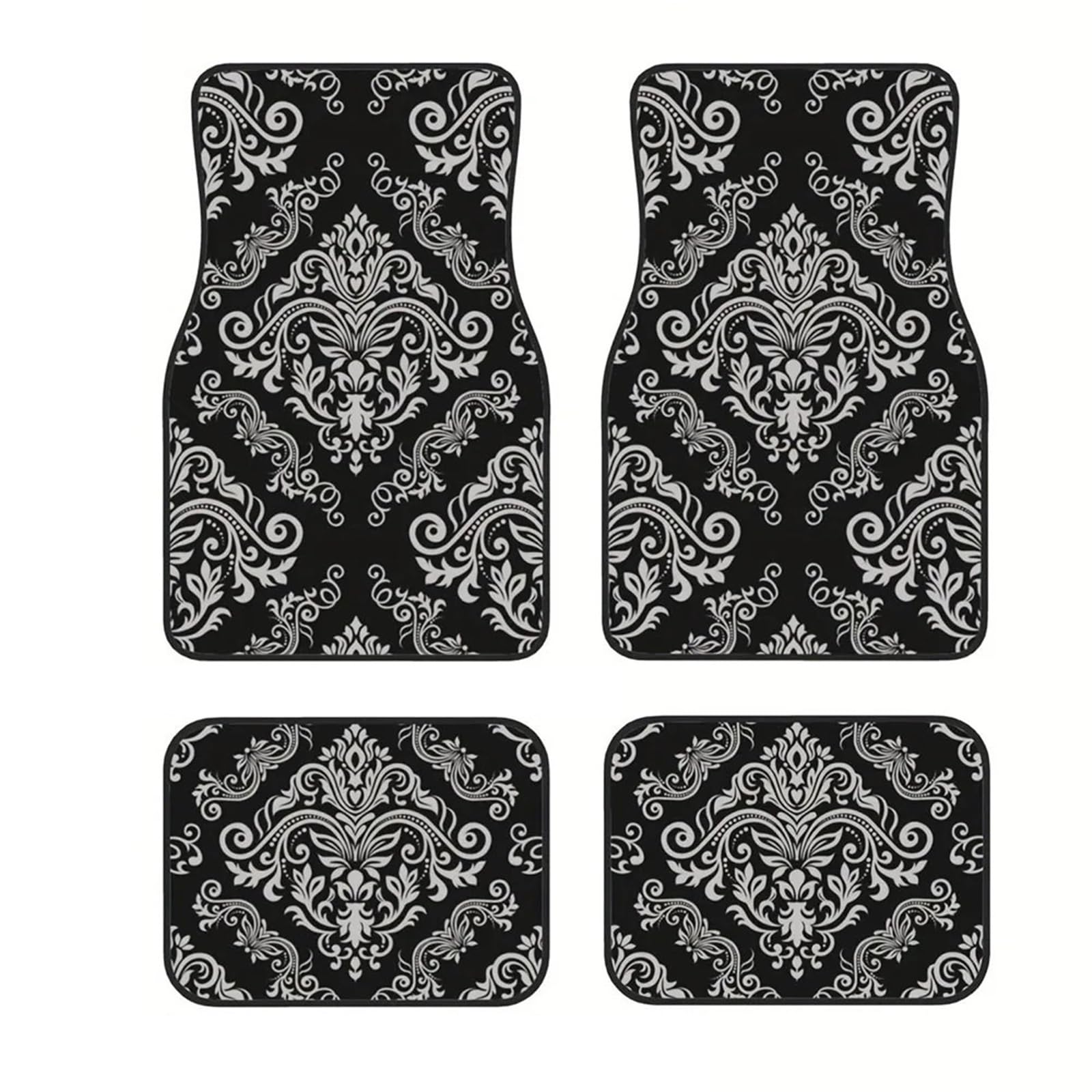 Autofußmatten-Set 4 Stück Auto-Fußmatten Bohemian-Muster Europäische ethnische Auto Gummi Teppich Universal Innenausstattung Antirutschmatte Auto(Black 4 Pieces) von LCQSYE