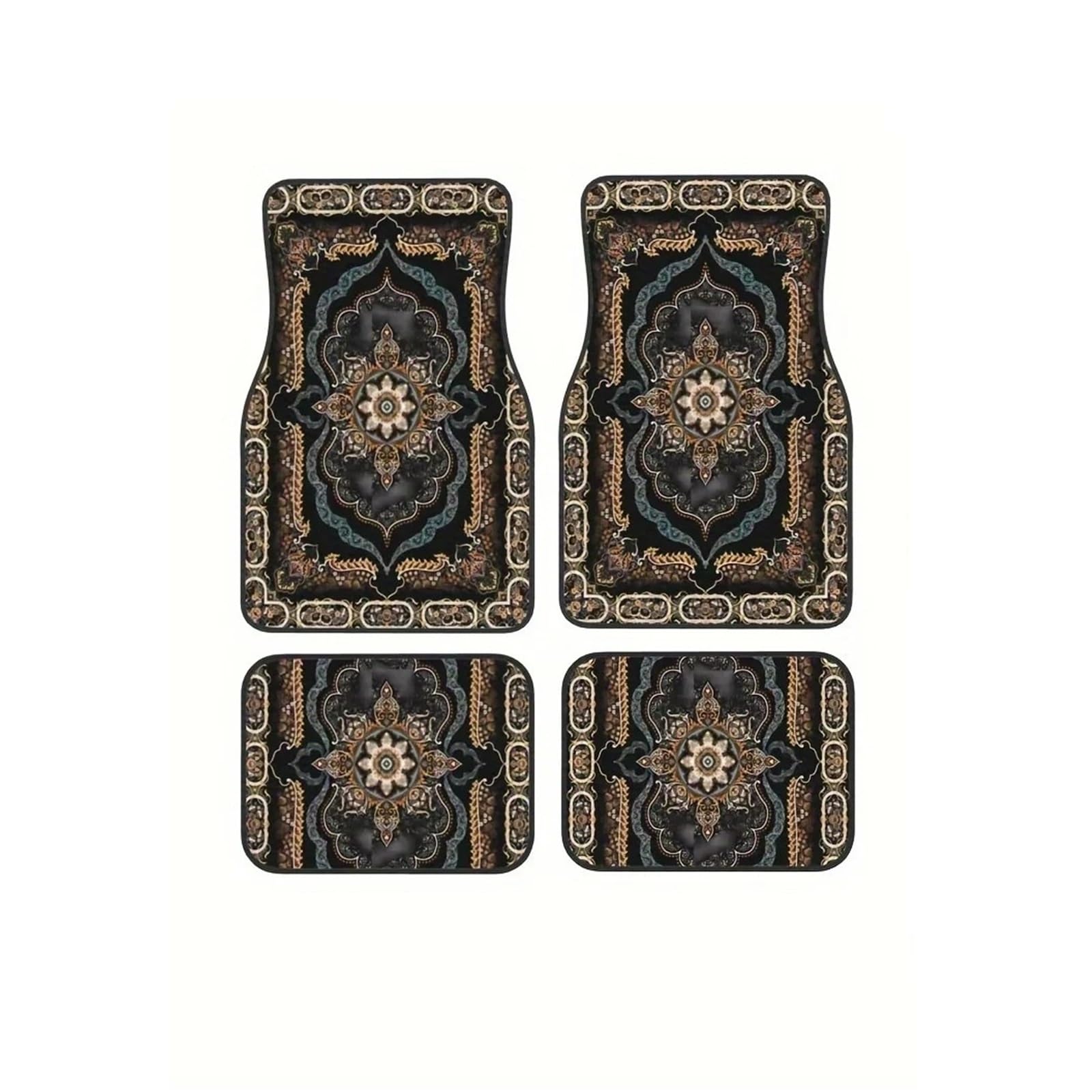 Autofußmatten-Set 4 Stück Auto-Fußmatten Bohemian-Muster Europäische ethnische Auto Gummi Teppich Universal Innenausstattung Antirutschmatte Auto(Brown 4 Pieces) von LCQSYE