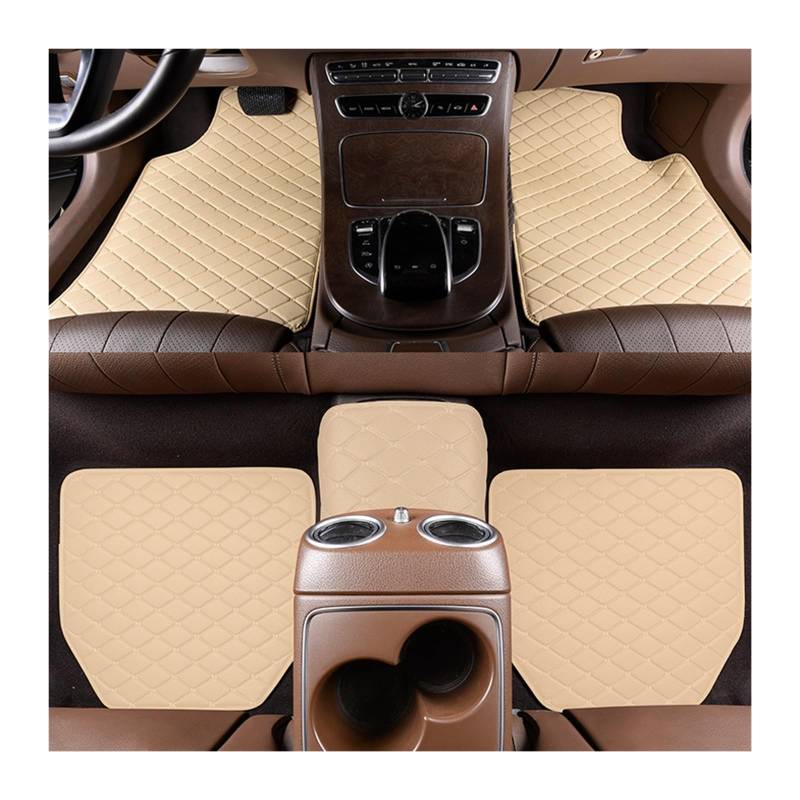 Autofußmatten-Set 5 Stück wasserdichte Leder Auto Fußmatten Universal Auto Fußpolster Innen Teppich Autozubehör Antirutschmatte Auto(Beige) von LCQSYE