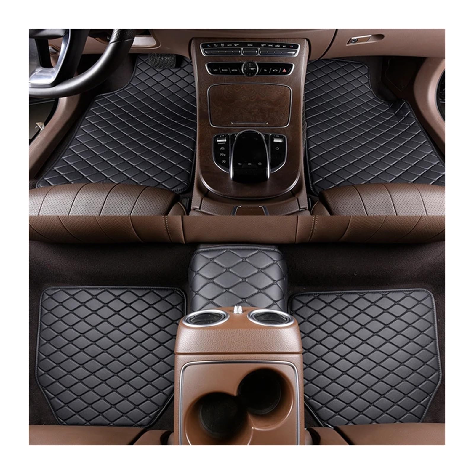 Autofußmatten-Set 5 Stück wasserdichte Leder Auto Fußmatten Universal Auto Fußpolster Innen Teppich Autozubehör Antirutschmatte Auto(Black) von LCQSYE