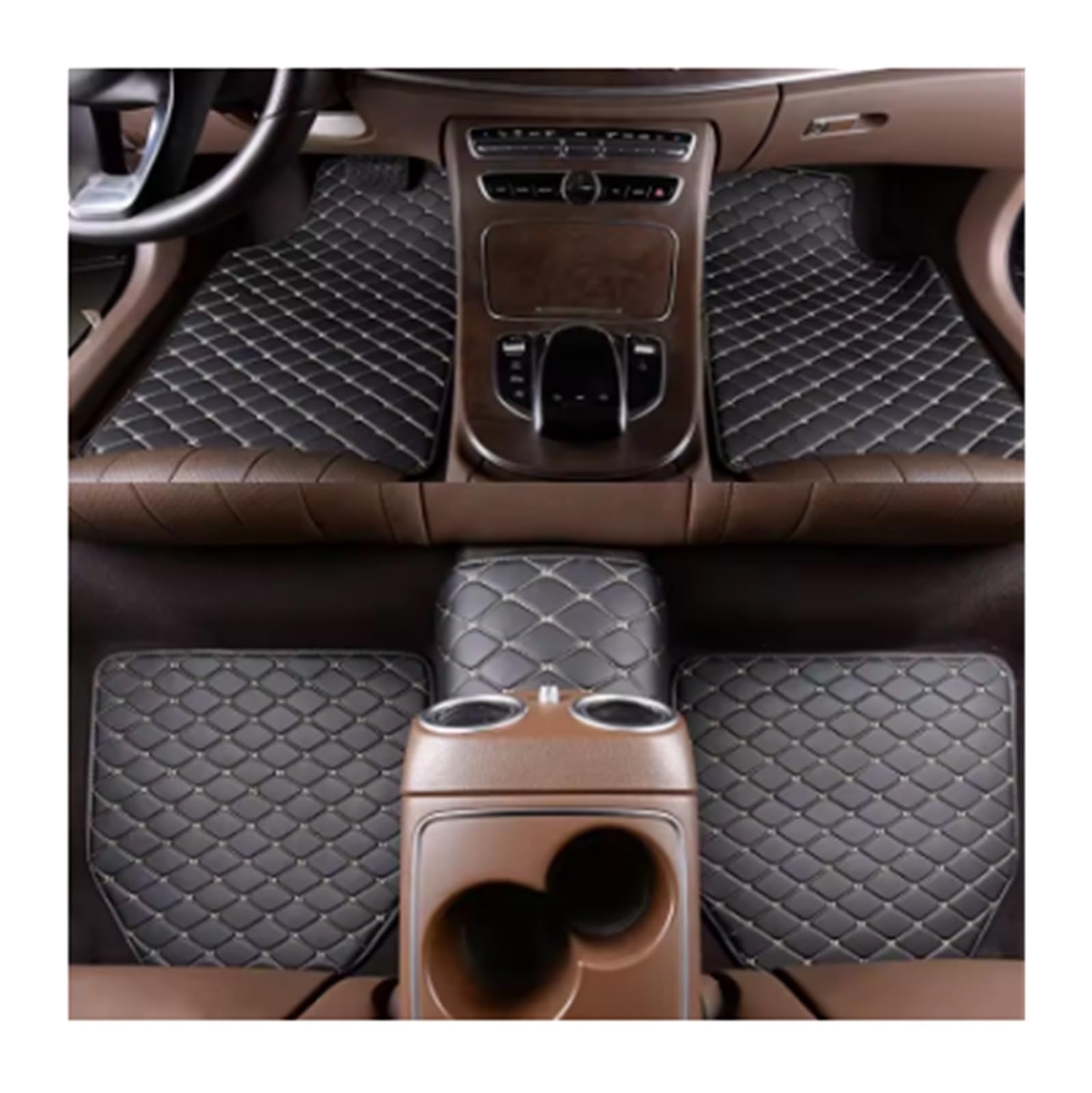 Autofußmatten-Set 5 Stück wasserdichte Leder Auto Fußmatten Universal Auto Fußpolster Innen Teppich Autozubehör Antirutschmatte Auto(Black-Beige) von LCQSYE