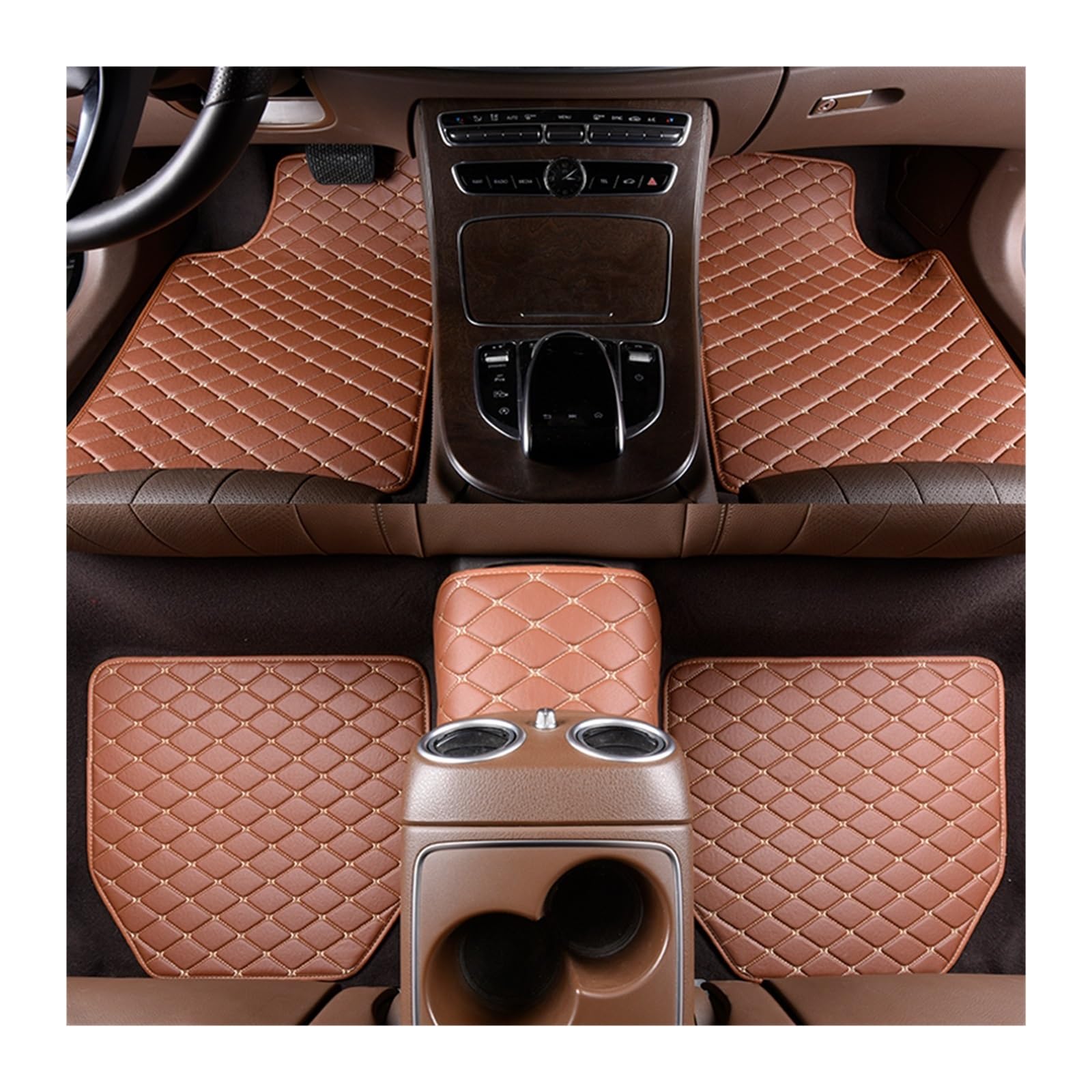 Autofußmatten-Set 5 Stück wasserdichte Leder Auto Fußmatten Universal Auto Fußpolster Innen Teppich Autozubehör Antirutschmatte Auto(Brown) von LCQSYE