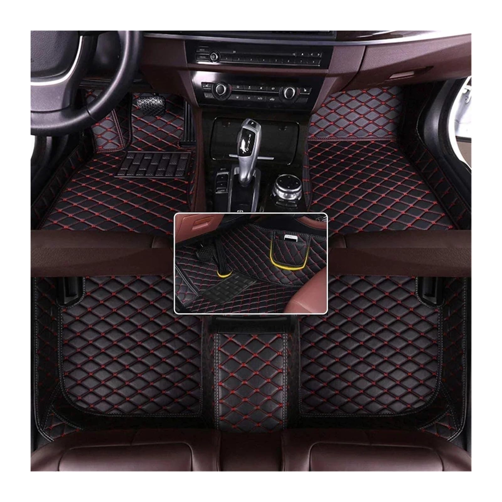 Autofußmatten-Set Allwetter-Leder-Auto-Fußmatten passend für BMW Z4 E85 E86 E89 G29 Auto-Teppiche Fußboden-Liner Zubehör Antirutschmatte Auto(Black red,2002-2008 E85 E86) von LCQSYE