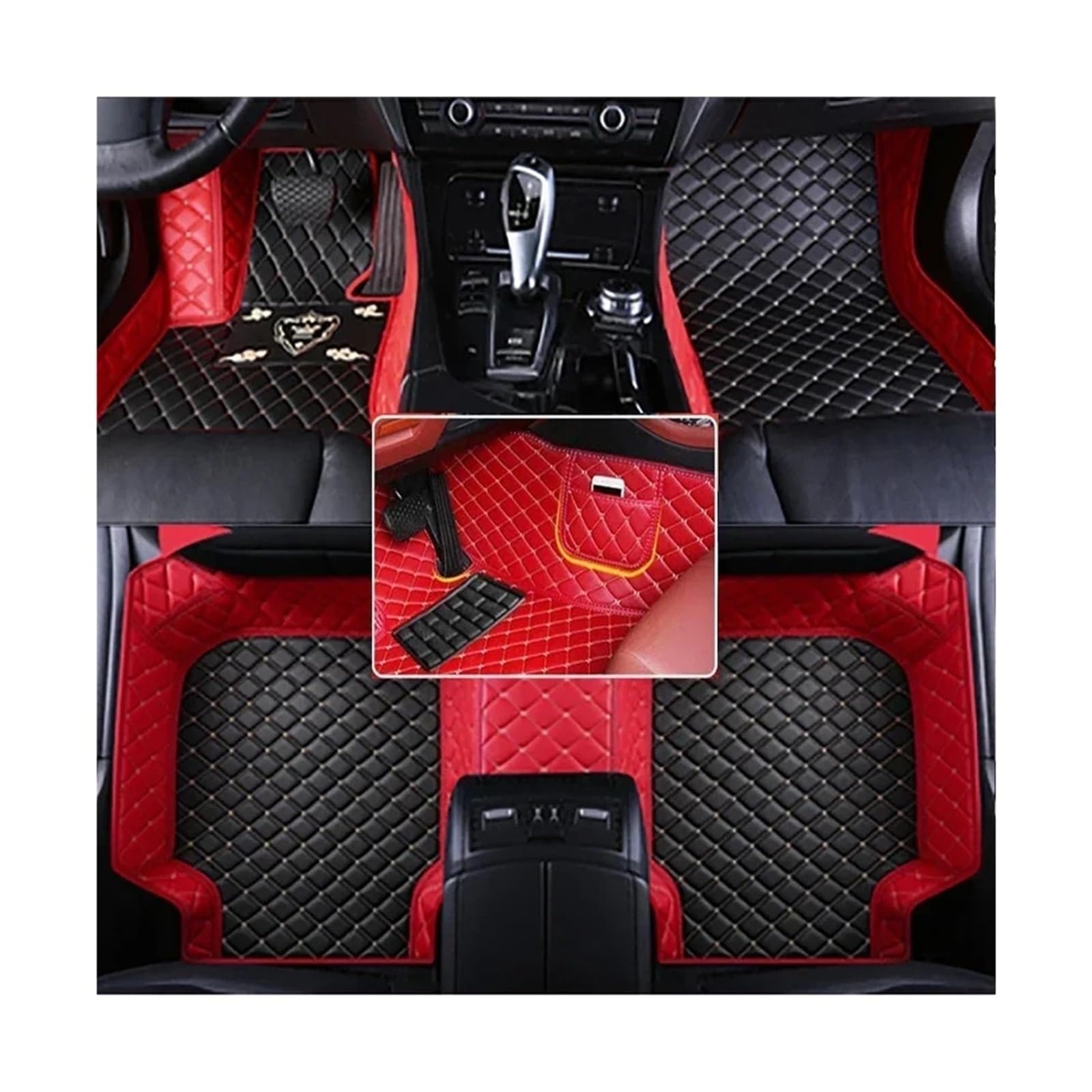 Autofußmatten-Set Allwetter-Leder-Auto-Fußmatten passend für BMW Z4 E85 E86 E89 G29 Auto-Teppiche Fußboden-Liner Zubehör Antirutschmatte Auto(P-Black red,2009-2018 E89) von LCQSYE