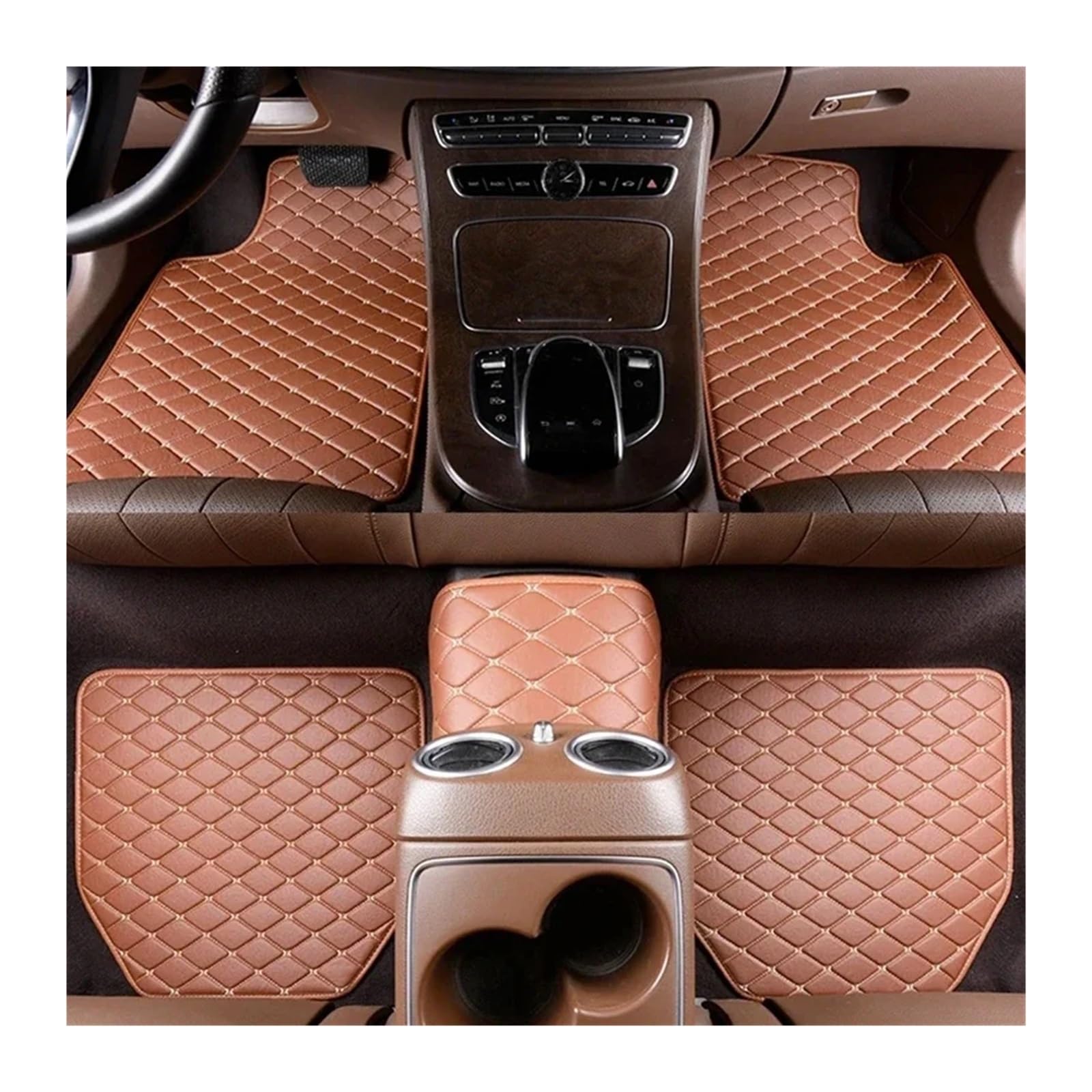 Autofußmatten-Set Auto-Fußmatten PU-Leder Wasserdicht Universal 5Pcs Auto Fußpolster Schutz Automobil-Innenraum Teppich Antirutschmatte Auto(Brown) von LCQSYE