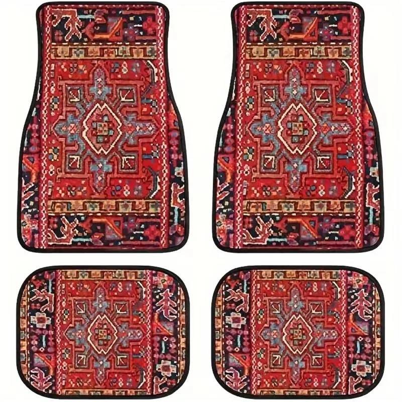 Autofußmatten-Set Autofußmatten Universal-Autofußmatten im Bohemian-Stil, Teppich, 4-teilig, schmutzabweisend, Mattenset für vorne und hinten Antirutschmatte Auto(Style A -1Set,1Set) von LCQSYE