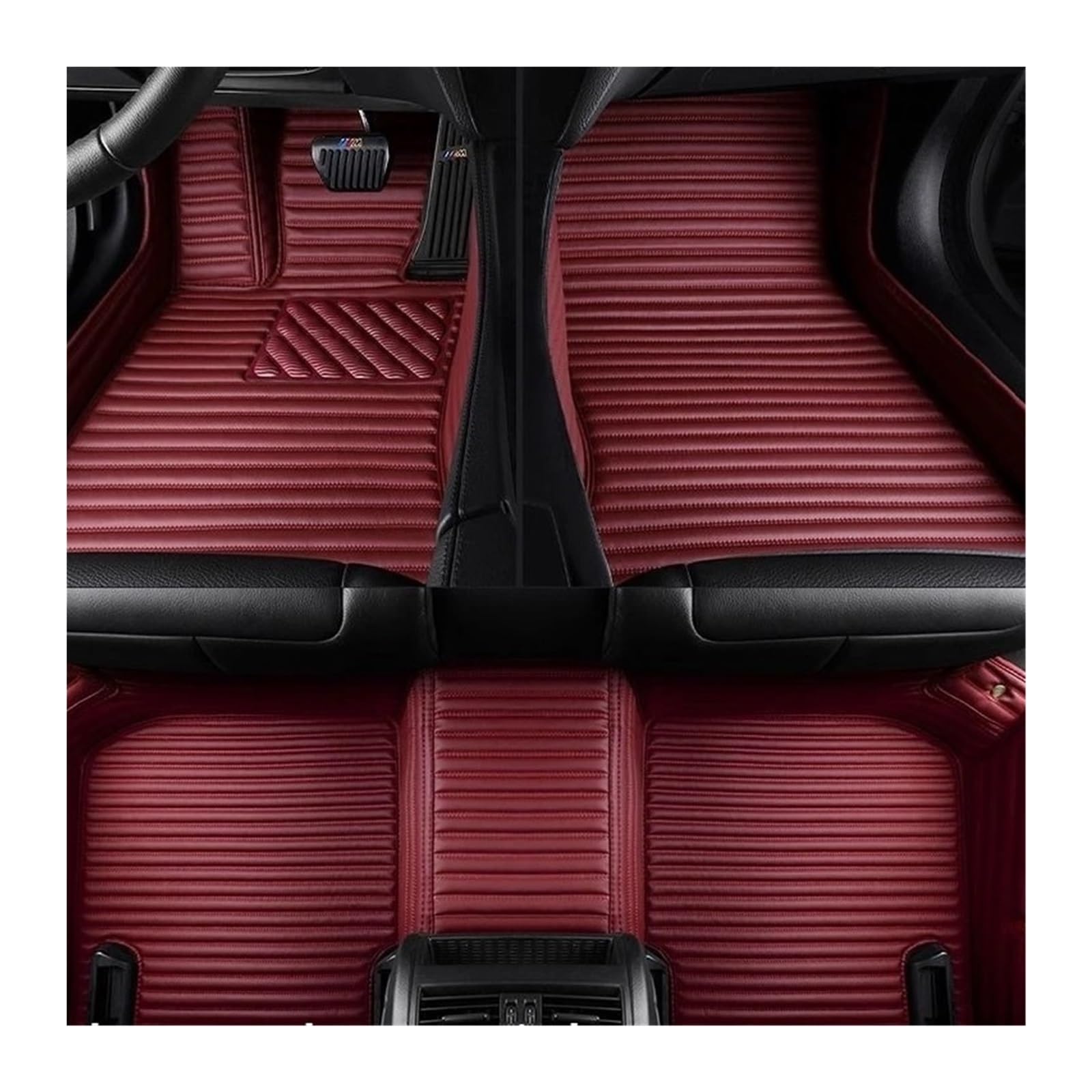 Autofußmatten-Set Gestreifte Leder-Fußmatten für Autos, passend für BMW 3er E36 1990–2000, Auto-Innenausstattung Antirutschmatte Auto(Wine Red 5 Seats) von LCQSYE