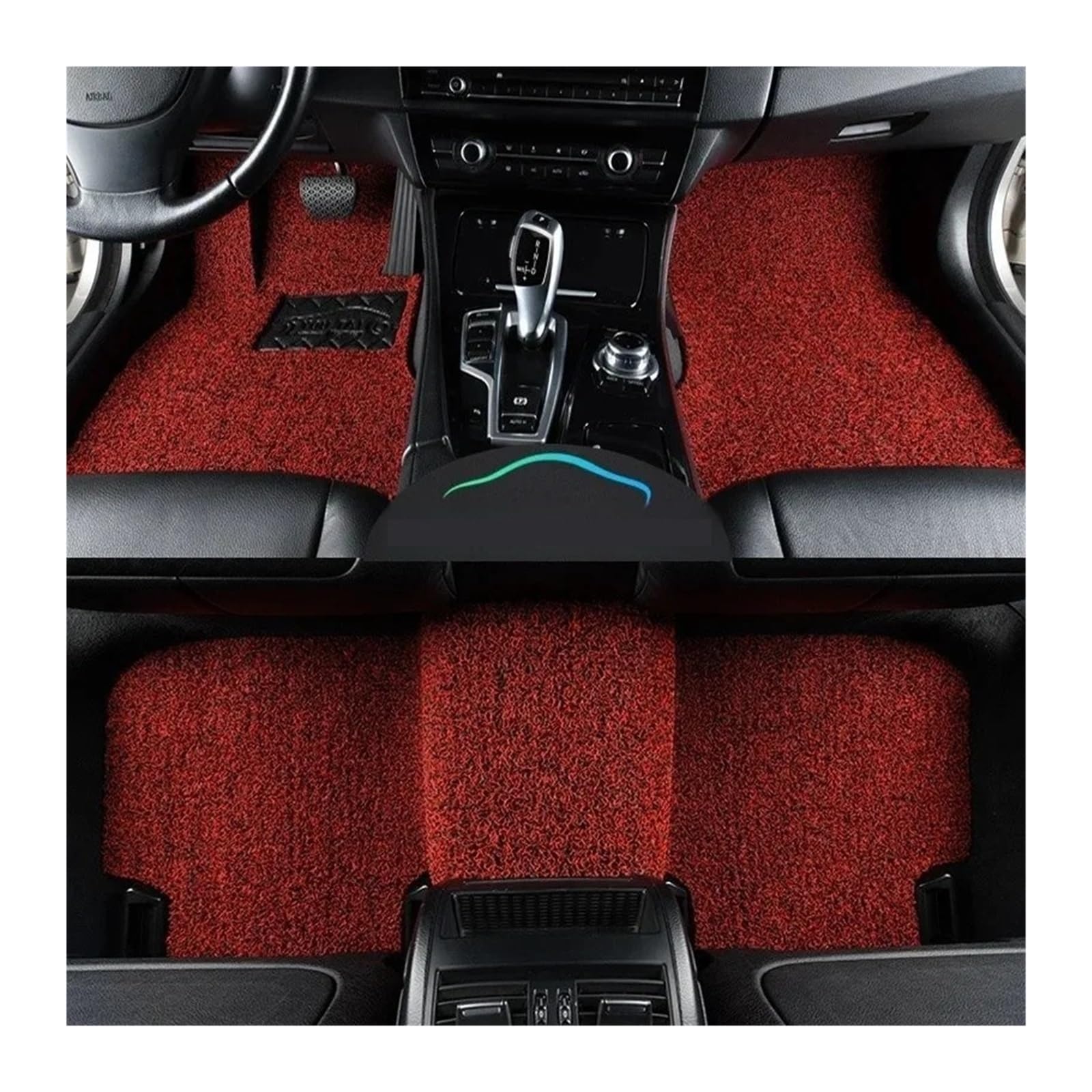 Autofußmatten-Set Universelle Auto-Fußmatte, leicht zu reinigen, Fahrzeugmatte, Boden-Pedalmatte, kann Frostschutzmittel schneiden, Auto-Bodenmatte Antirutschmatte Auto(Black and red 15mm Thick) von LCQSYE