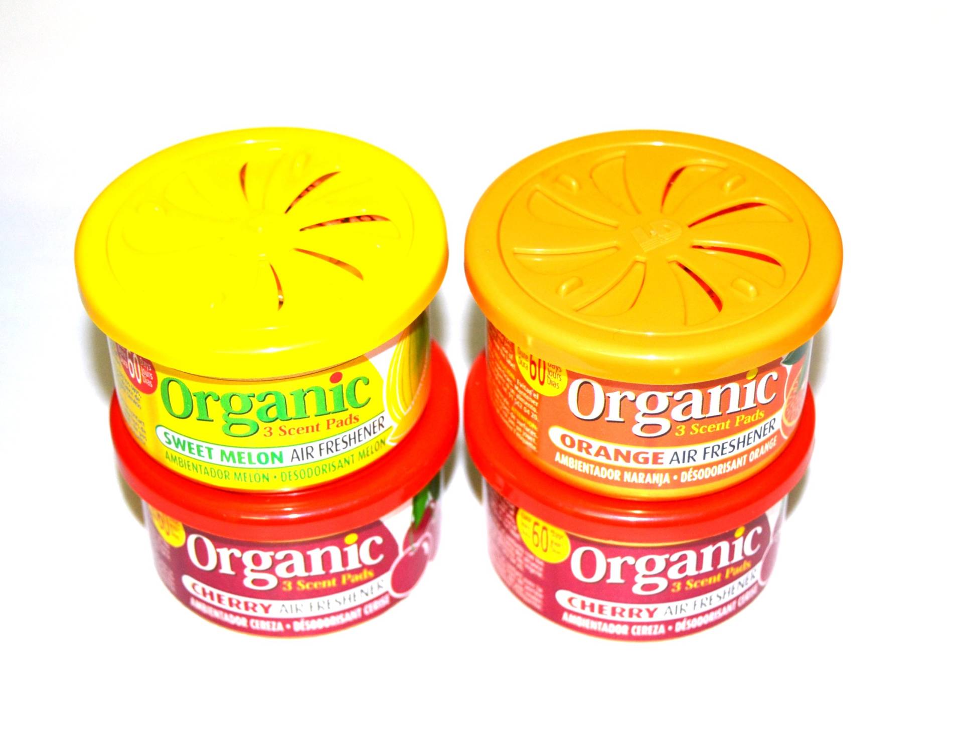 4 Organic Scents Cans for Cars Duftdose Kirsche, Melon, Orange von LD