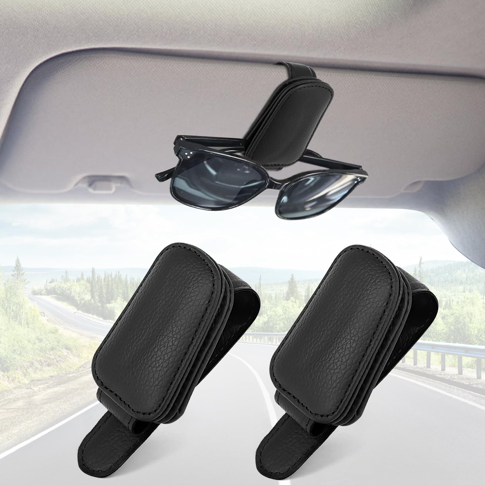 LDERFIV 2 Stück Brillenhalter für Auto, Magnetischer Sonnenbrillenhalter Auto, Universal Auto Visier Brillenhalter, Sonnenbrillen Halterung Ticket Clip, Schwarz von LDERFIV