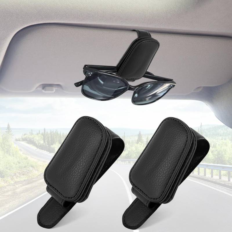 LDERFIV 2 Stück Brillenhalter für Auto, Magnetischer Sonnenbrillenhalter Auto, Universal Auto Visier Brillenhalter, Sonnenbrillen Halterung Ticket Clip (Black) von LDERFIV