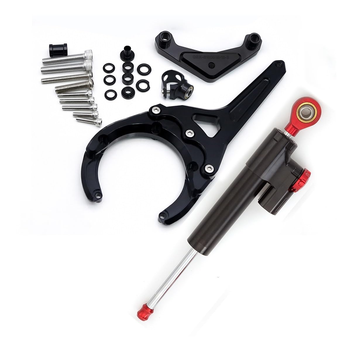 Motorrad Lenkungsdämpfer Stabilisieren Dämpfer Halterung Montage Kit Für S&uzuki Für GSXS1000/F 2016-2023(Black red set) von LDUTIU