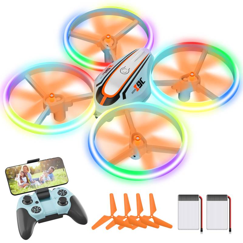 i9C Drohne mit Kamera HD für Kinder, Mini Drone mit Bunte LED Lichter, RC Quadrocopter mit WiFi Übertragung, Kopflos Modus, Flugbahn, Spielzeug Geschenke für Jungen Mädchen Anfänger von LEAPRCSTORE