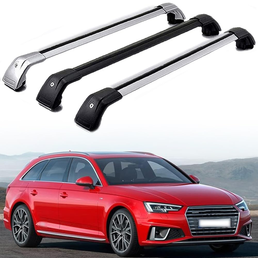 DachträGer RelingträGer für A4 Avant 8W5 B9 2015-2022, Dachgepäckträger Aluminium AbschließBar mit Geschlossene Dachreling A Paar,Silver Black-1 Pair von LECREA