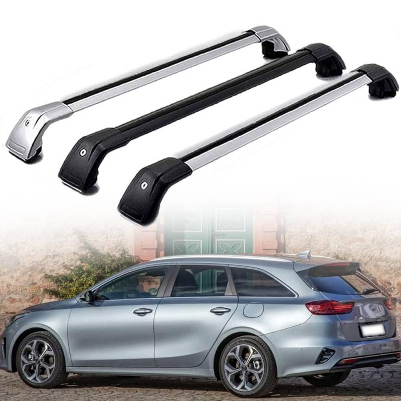 DachträGer RelingträGer für Kia Ceed Sportswagon SW Estate 2012-2022, Dachgepäckträger Aluminium AbschließBar mit Geschlossene Dachreling A Paar,Silver-1 Pair von LECREA