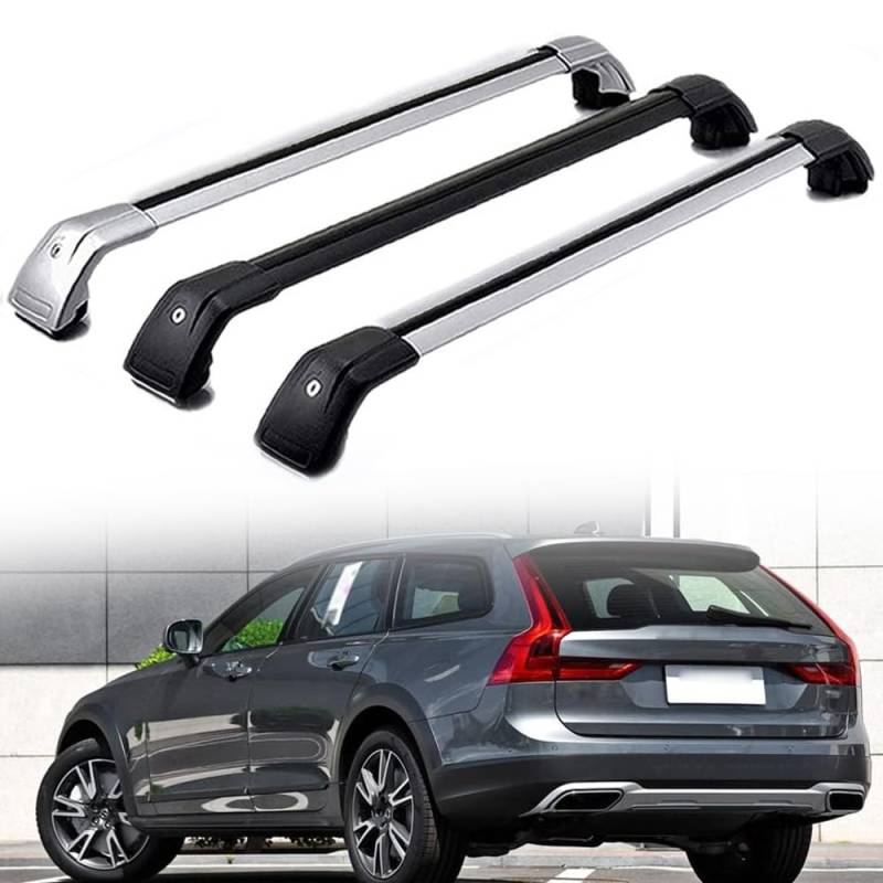 DachträGer RelingträGer für Volvo V90 CC Cross Country 2016-2023, Dachgepäckträger Aluminium AbschließBar mit Geschlossene Dachreling A Paar,Black-1 Pair von LECREA