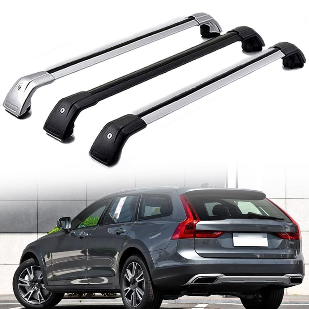 DachträGer RelingträGer für Volvo V90 CC Cross Country 2016-2023, Dachgepäckträger Aluminium AbschließBar mit Geschlossene Dachreling A Paar,Silver Black-1 Pair von LECREA