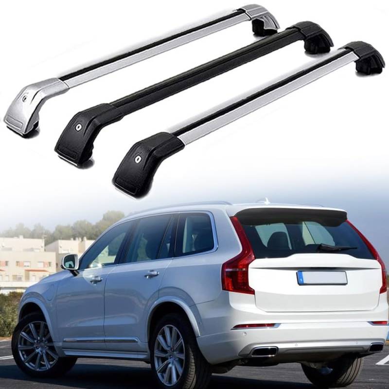 DachträGer RelingträGer für Volvo XC90 2014-2022, Dachgepäckträger Aluminium AbschließBar mit Geschlossene Dachreling A Paar,Black-1 Pair von LECREA