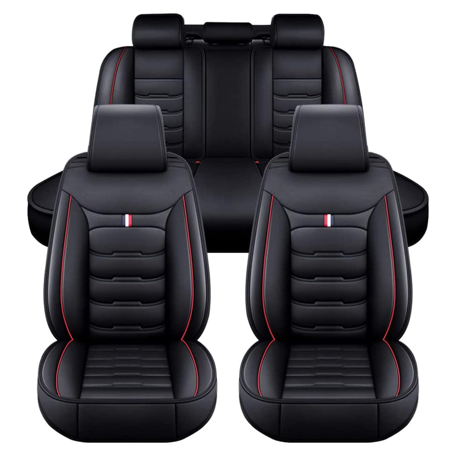LECREA Auto Sitzbezüge Set für Chevrolet Malibu Limited 2000-2023, 5 Sitzer PU Leder Autositzschoner, Wasserdichter Atmungsaktiver Autositzbezüge, Verschleißfestes Innenzubehör,A Black+Red von LECREA