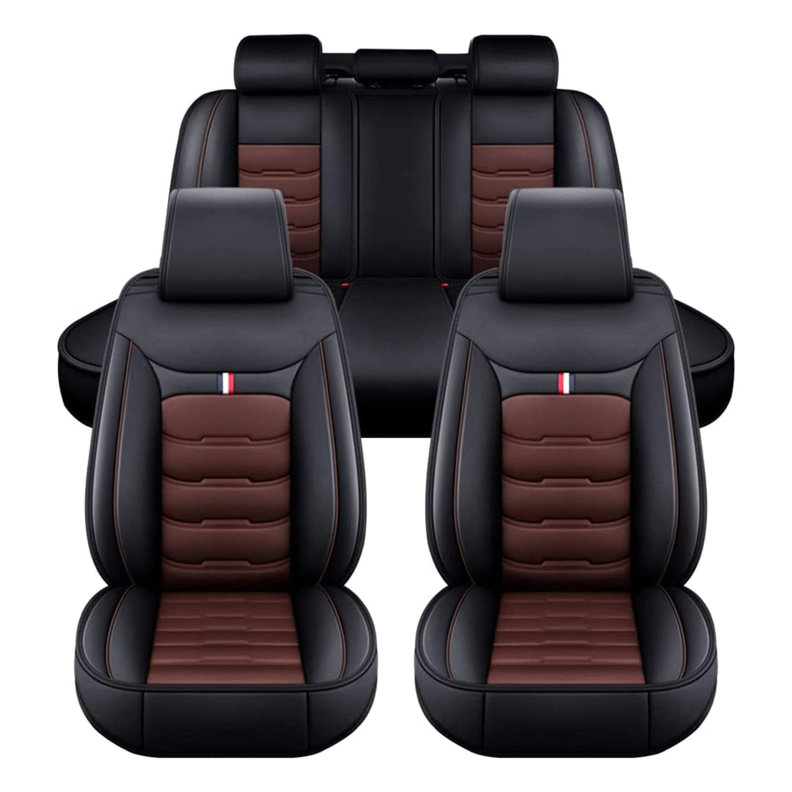 LECREA Auto Sitzbezüge Set für Hyundai Santa Fe 2021-2023, 5 Sitzer Autositzbezug Wasserdicht und rutschfest, Autositzschoner aus PU Leder für Vorne und Hinten, B Black+Coffee von LECREA