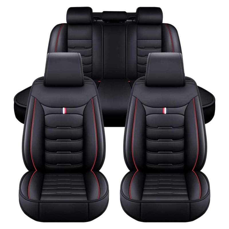 LECREA Auto Sitzbezüge Set für VW EOS 2005-2022, Allwetter PU Leder Autositzbezüge, 5 Sitzer Autositzschoner Vorne und Hinten, Wasserdicht und Verschleißfest, B Black+Red von LECREA