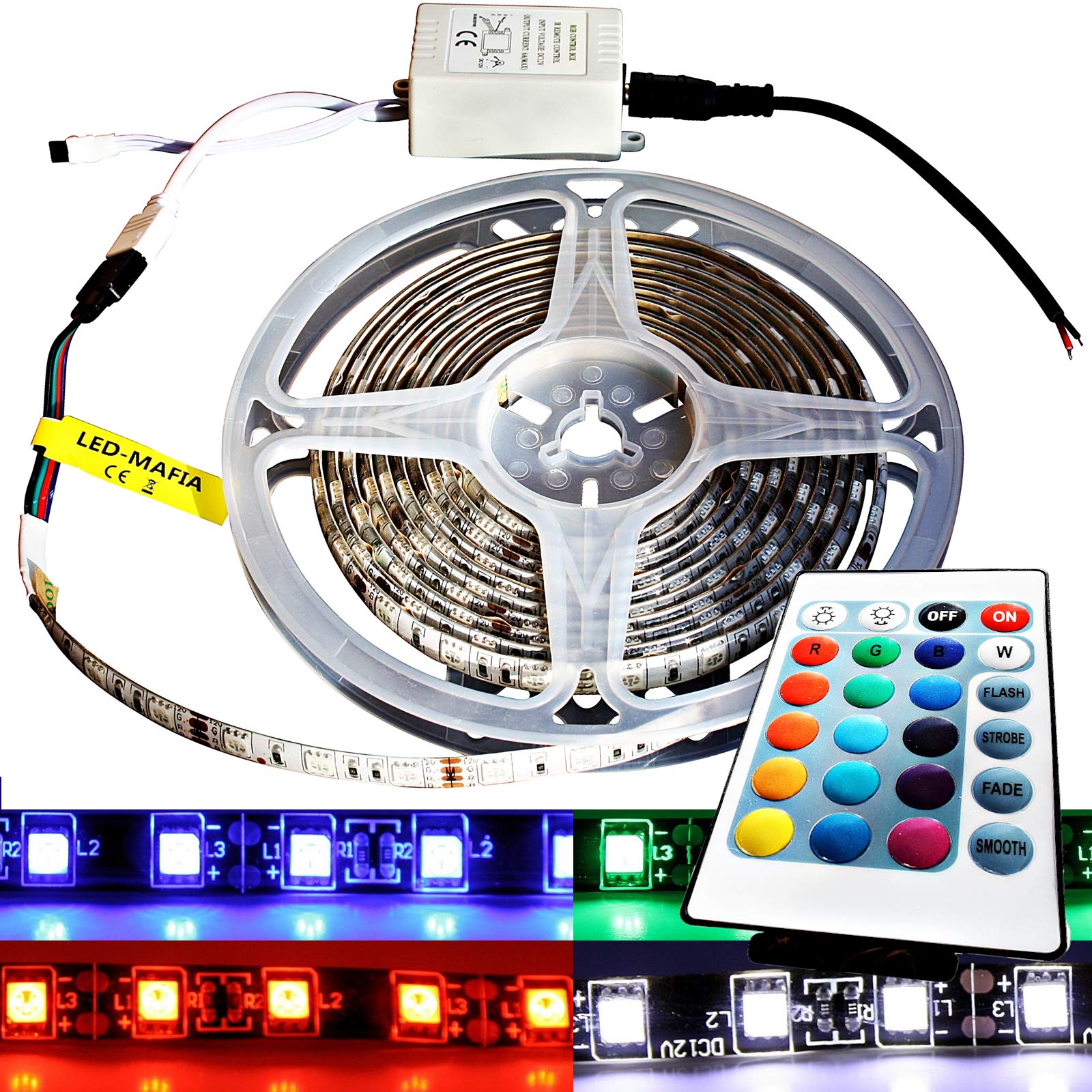 1m 2m 3m RGB 12V LED Stripe - Licht Lichtband Streifen Band Kabel 3M Bad Küche (3m - mit Netzteil) von LED-Mafia