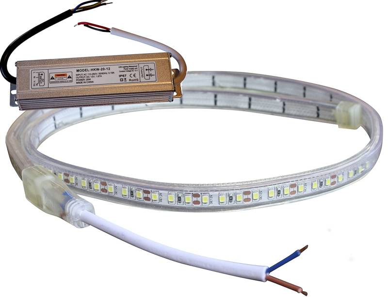 230V zu 12V IP 68 LED Stripes wasserdicht Leuchtstreifen weiß warmweiß kaltweiß Pool Netzteil (kaltweiß, 3m - m/16,65€) von LED-Mafia