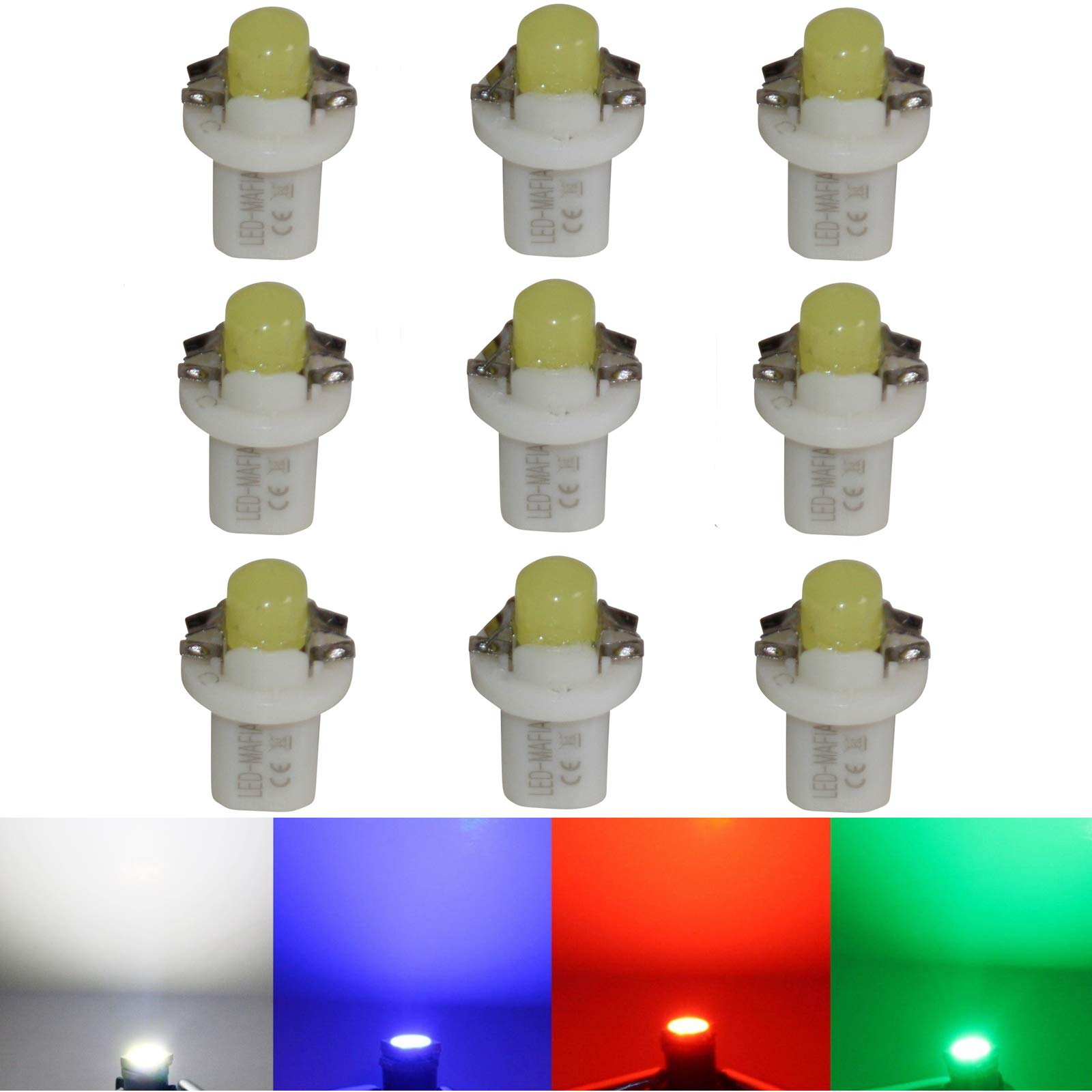 LED-Mafia 9X B85d Typ B8.5d Halogen Tachobeleuchtung Set Cockpitbeleuchtung - weiß blau rot Cockpit b (grün) von LED-Mafia