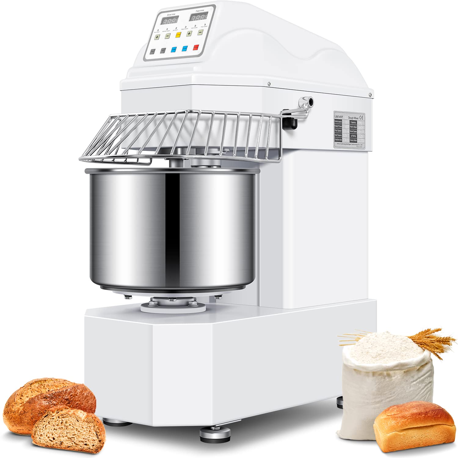 LEEVOT Kommerzielle Teigknetmaschine, Planeten-Küchenmaschine mit Doppelrotation und Display, geräuscharme professionelle Bäckereiausrüstung, automatischer und manuell unterstützter Stand-Brotmischer von LEEVOT