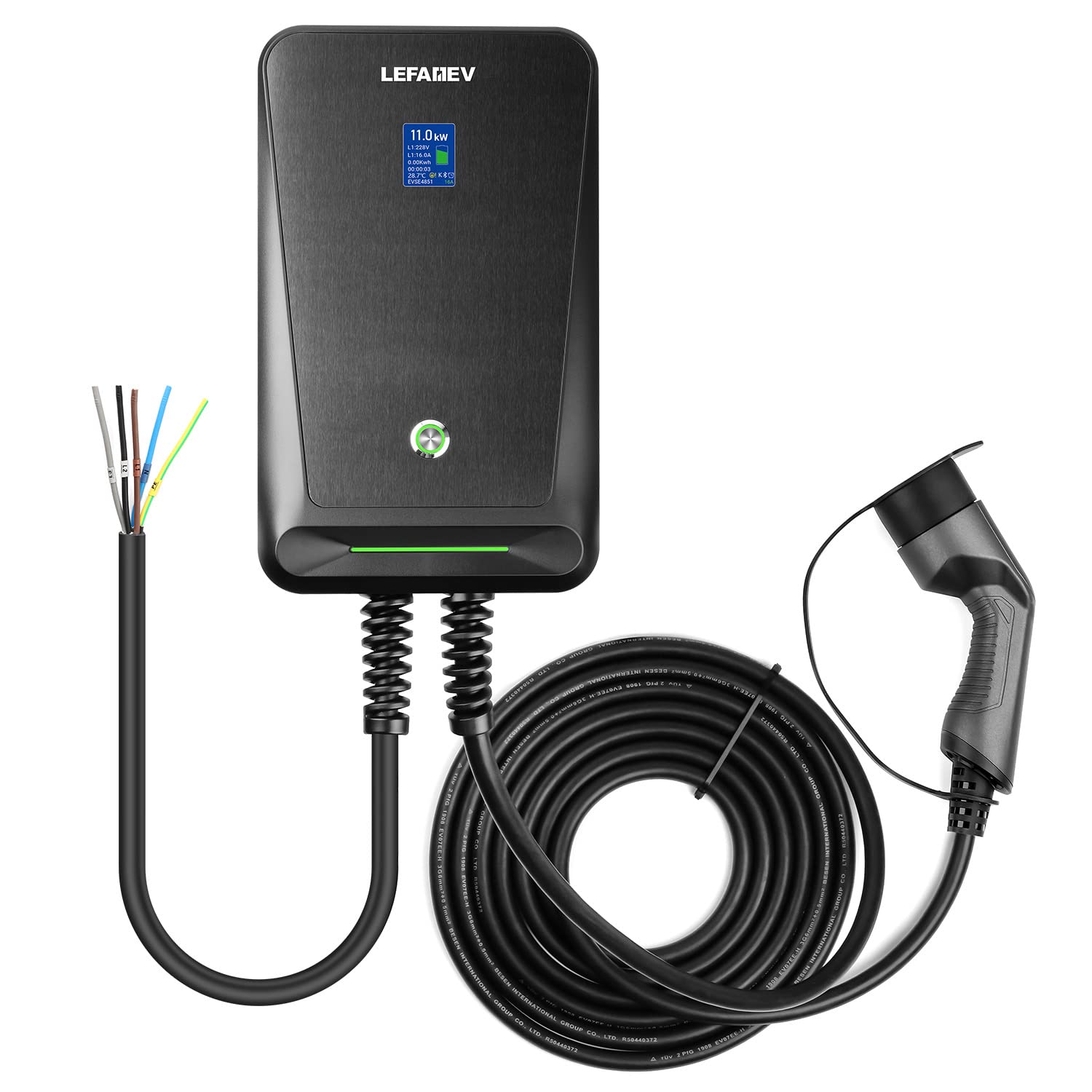 LEFANEV Typ 2 Ladekabel 11kw,Wallbox 16A mit Klarer LCD-Anzeige, IP65 wasserdichte Ladegerätbox, EV Ladegerät für Allen Elektrofahrzeugen EV PHEV von LEFANEV