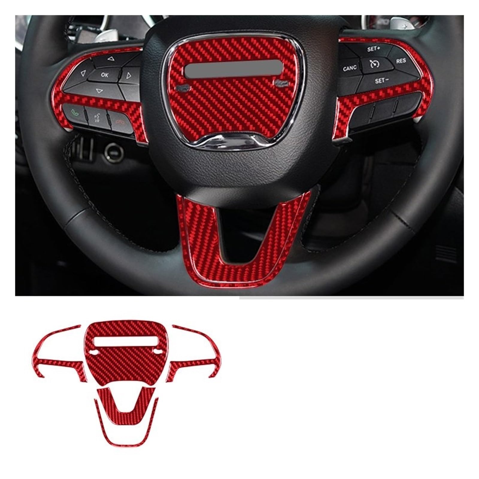 Auto Innenraum Zubehör Für Dodge Für Ladegerät 2015 2016 2017 2018 2019 2020 2021 2022 Carbon Fiber Lenkrad Logo Taste Rahmen Aufkleber Auto Innen Auto Innen Zubehör(F) von LEIFEIS