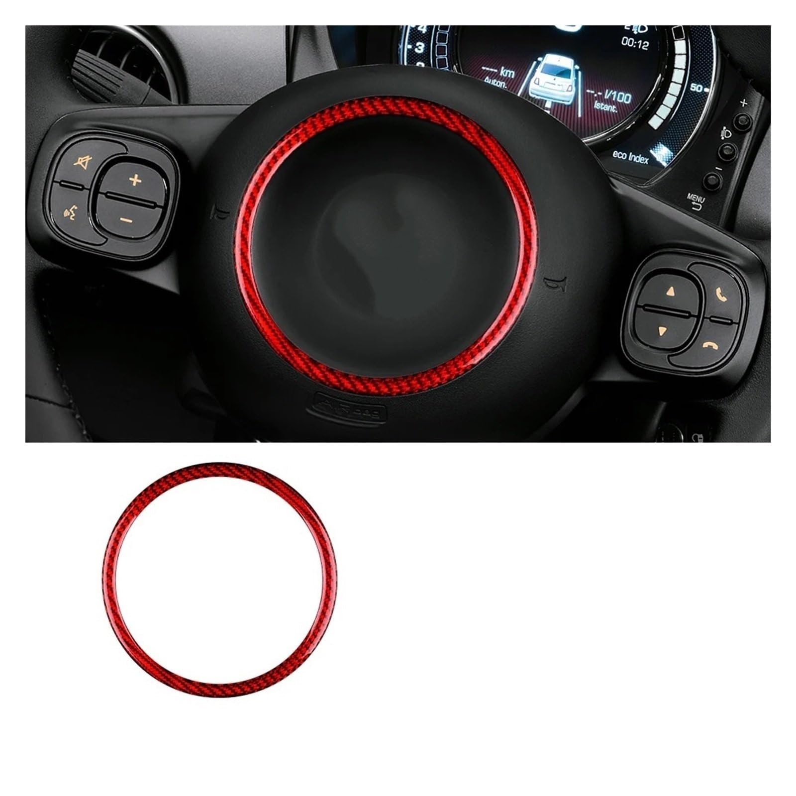 Auto Innenraum Zubehör Für Fiat 500 Für Abarth 595 695 2008-2014 2015 2016 2017 2018 2019 2020 2021 2022 2023 Autoinnenraum Auto Innen Zubehör(Outer Ring RD) von LEIFEIS