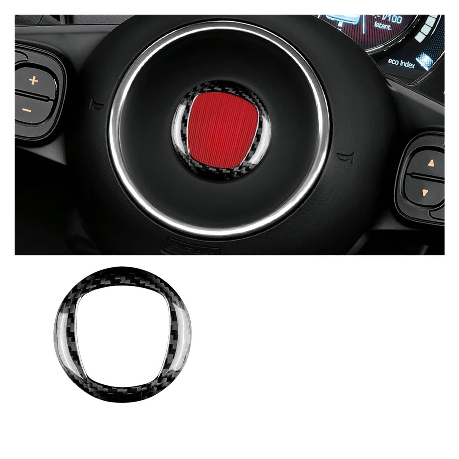 Auto Innenraum Zubehör Für Fiat 500 Für Abarth 595 695 2008-2021 2022 2023 Auto Lenkrad Center Interior Zubehör Harte Carbon Faser Aufkleber Auto Innen Zubehör(Inner Black) von LEIFEIS