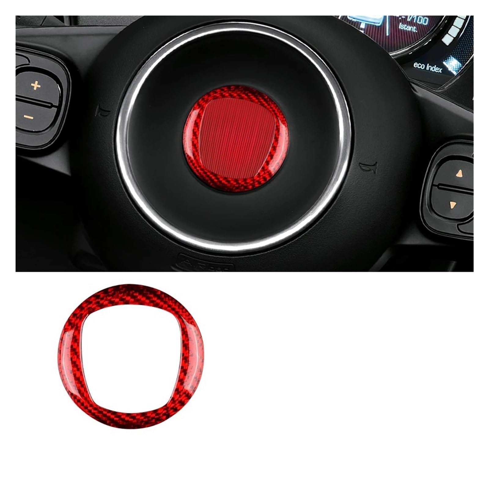 Auto Innenraum Zubehör Für Fiat 500 Für Abarth 595 695 2008-2021 2022 2023 Auto Lenkrad Center Interior Zubehör Harte Carbon Faser Aufkleber Auto Innen Zubehör(Inner Red) von LEIFEIS