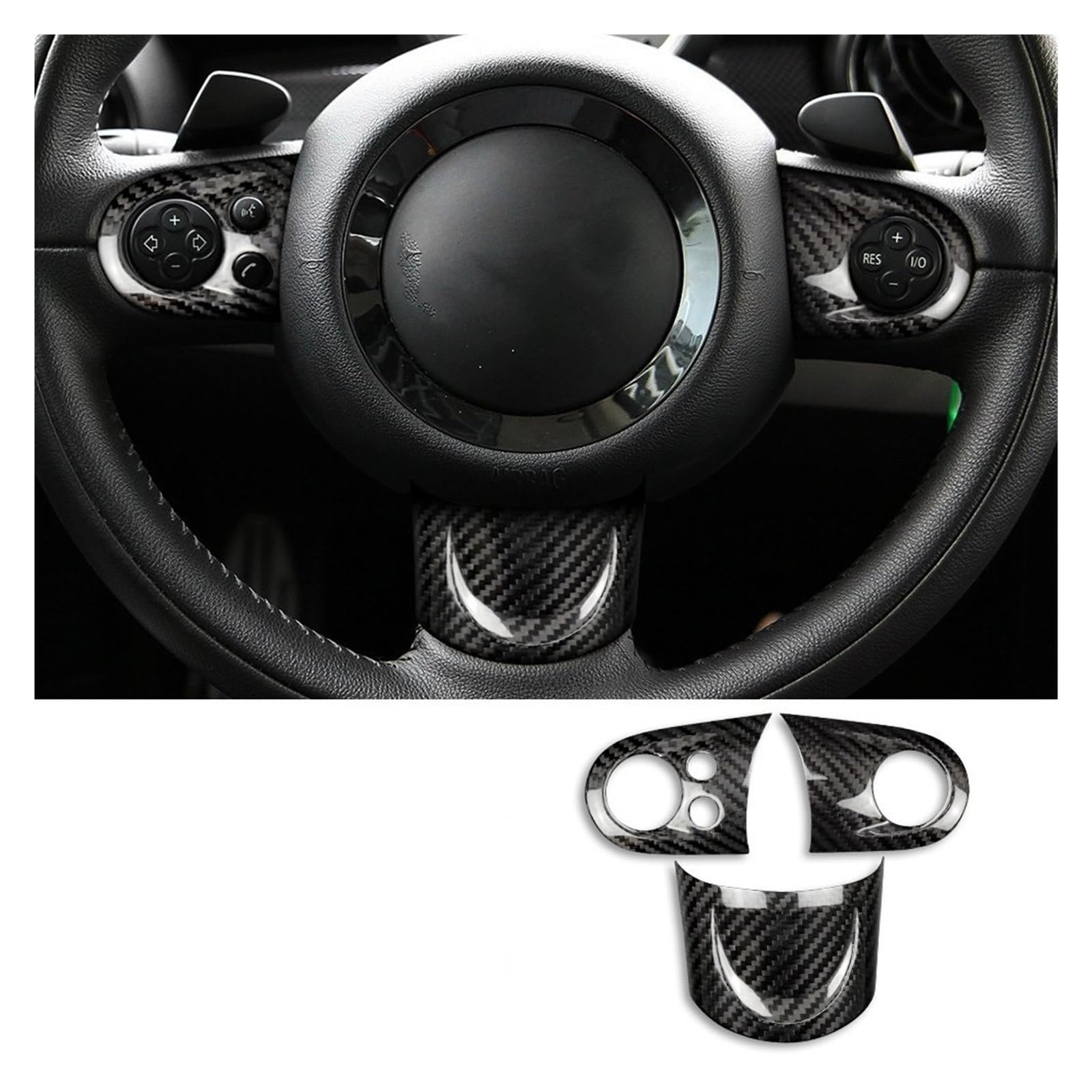 Auto Innenraum Zubehör Für MINI Für Cooper Für Countryman R60 R55 R56 R57 Auto Lenkrad Abdeckung Panel Taste Zubehör Innenausstattung Carbon Faser Auto Innen Zubehör(With holes black) von LEIFEIS