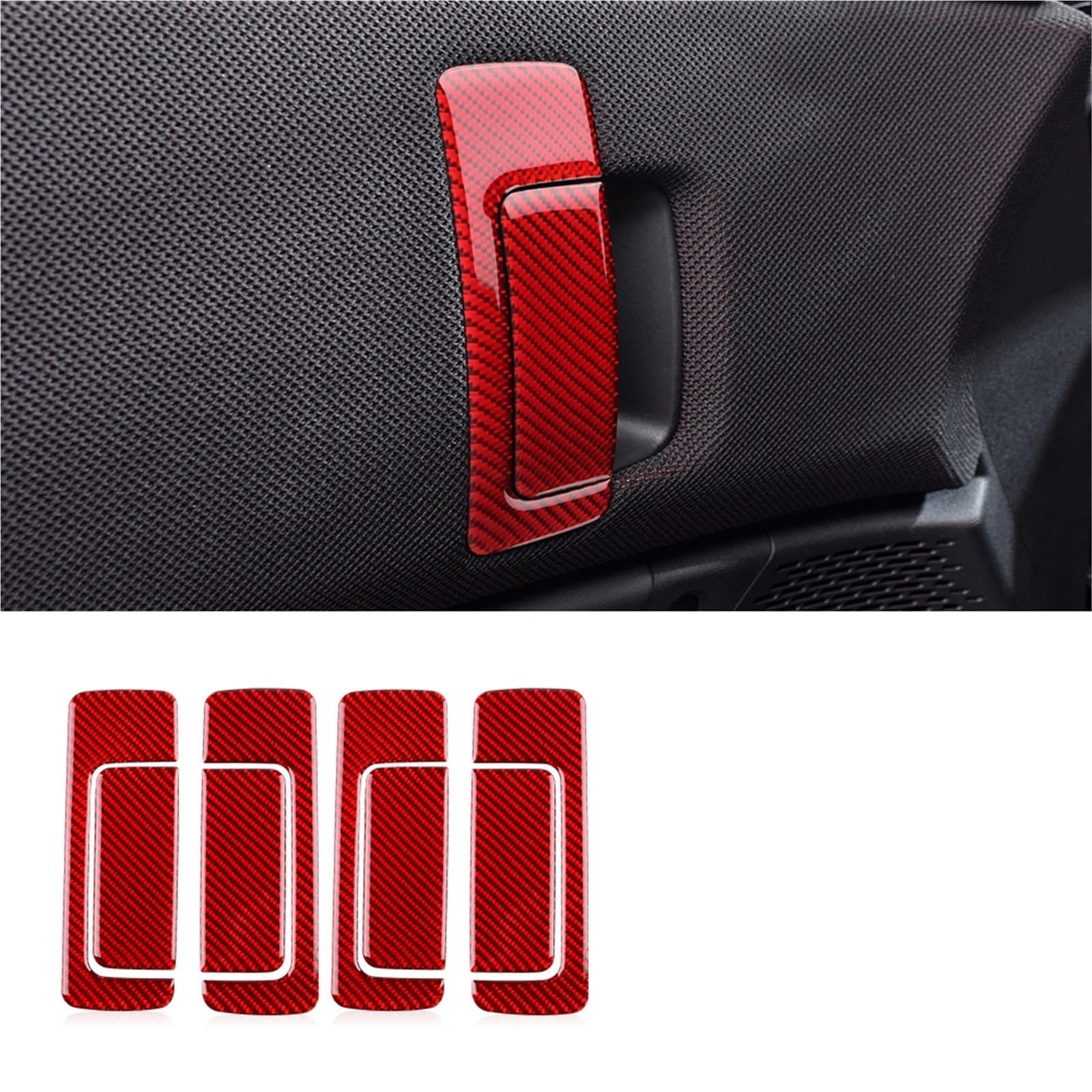 Auto Innenraum Zubehör Für Mini Für Countryman U25 2024 2025 Auto Innen Türgriff Pull Innen Trim Aufkleber Abdeckung Weichen Carbon Panel Auto Innen Zubehör(RED) von LEIFEIS