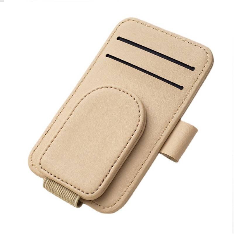 Auto Innenraum Zubehör Magnetischer PU-Leder-Auto-Brillenclip, 3-in-1, Kreativer Sonnenschutz-Aufbewahrungsclip, Sonnenbrillen-Clip, Auto-Innendekoration Auto Innen Zubehör(Beige) von LEIFEIS