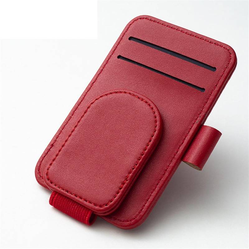 Auto Innenraum Zubehör Magnetischer PU-Leder-Auto-Brillenclip, 3-in-1, Kreativer Sonnenschutz-Aufbewahrungsclip, Sonnenbrillen-Clip, Auto-Innendekoration Auto Innen Zubehör(Red) von LEIFEIS