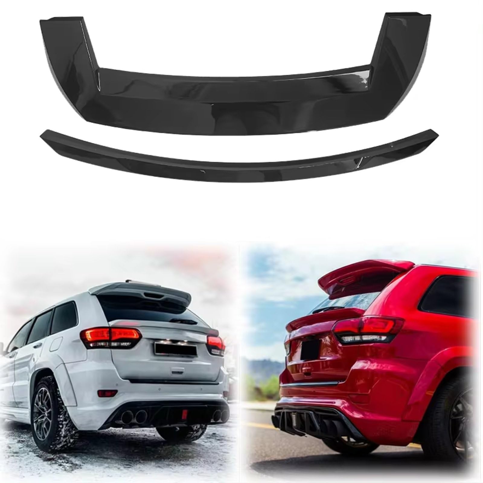 Kofferraumspoiler Für Jeep Für Grand Für Cherokee 2013-2020 Hinten Dach & Mid Spoiler Stamm Flügel Lip Body Kit Dekoration Heckspoiler(Mid Unpainted) von LEIFEIS