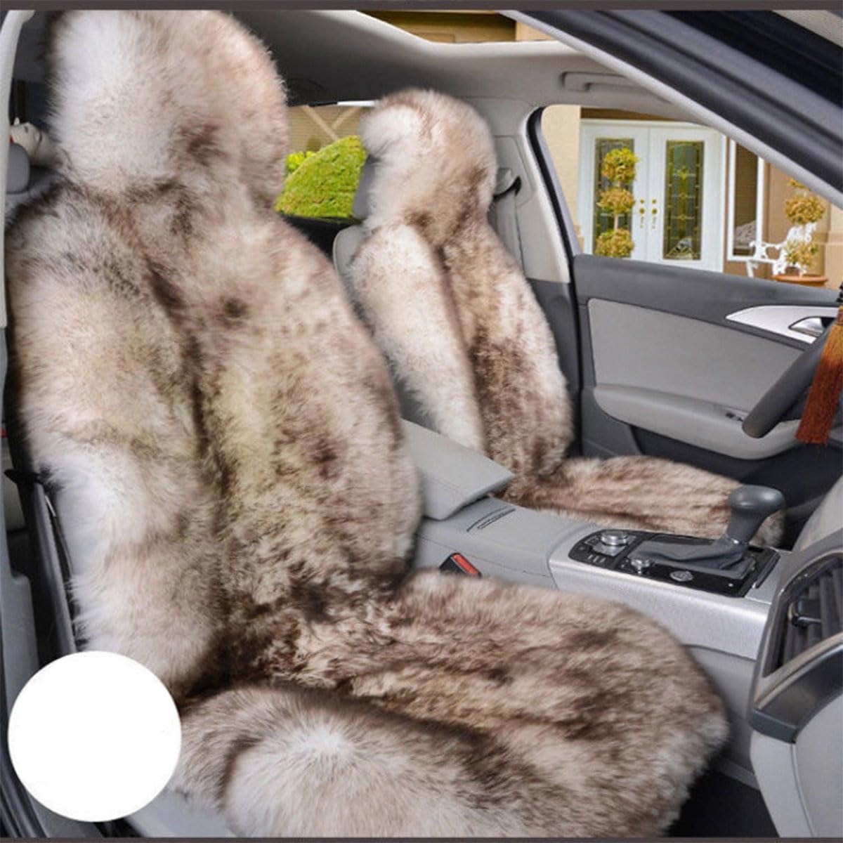 LEIHUIQIANGNIU 2 Stück Winter Autositzkissen für Opel Frontera 2024, Auto Sitzauflage Sitzschoner Auto Winter rutschfest, weich, warm, Warm Autositz Protector,White Brown von LEIHUIQIANGNIU