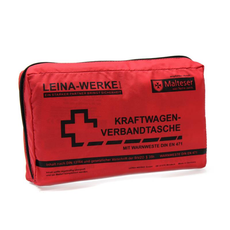 Leina-Werke 11016 KFZ-Verbandtasche Compact mit Warnweste ohne Klett, Rot/Schwarz von LEINA-WERKE