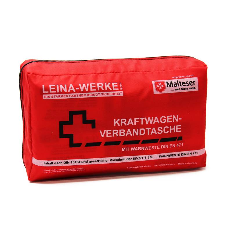 Leina-Werke 11024 KFZ-Verbandtasche Compact mit Warnweste ohne Klett, Rot/Schwarz/Weiß von LEINA-WERKE