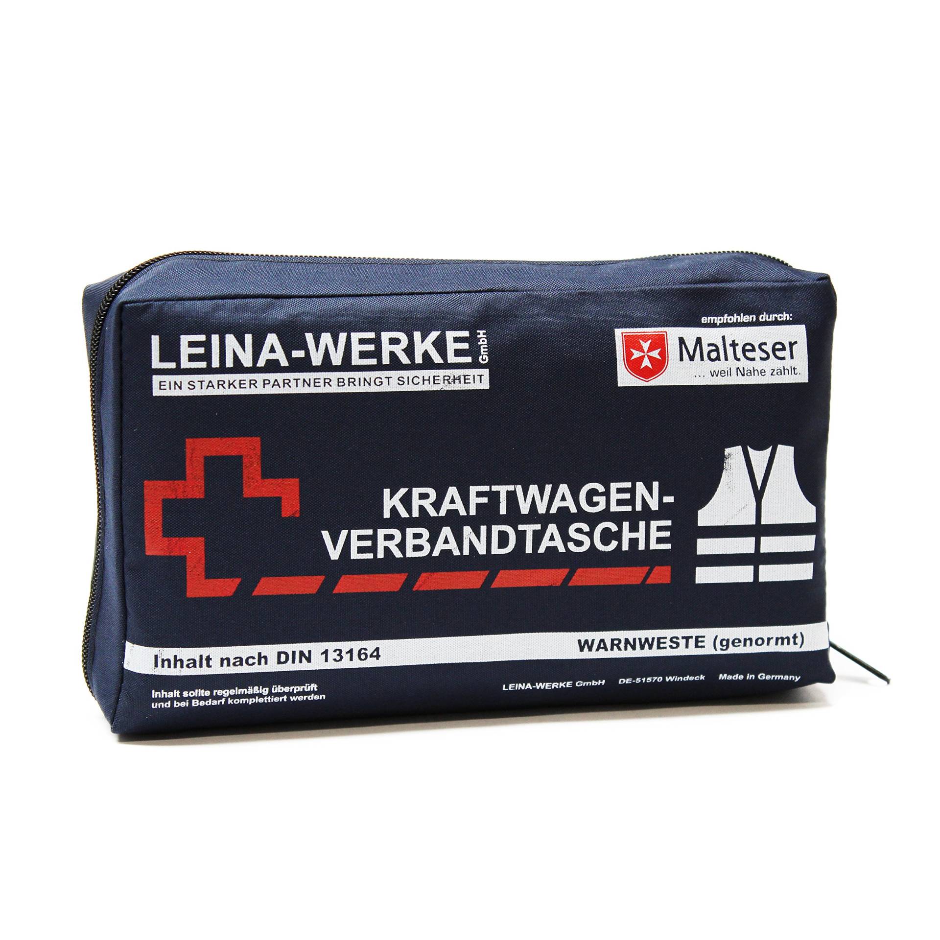 Leina-Werke 11025 KFZ-Verbandtasche Compact mit Warnweste ohne Klett, Blau/Weiß/Rot von LEINA-WERKE