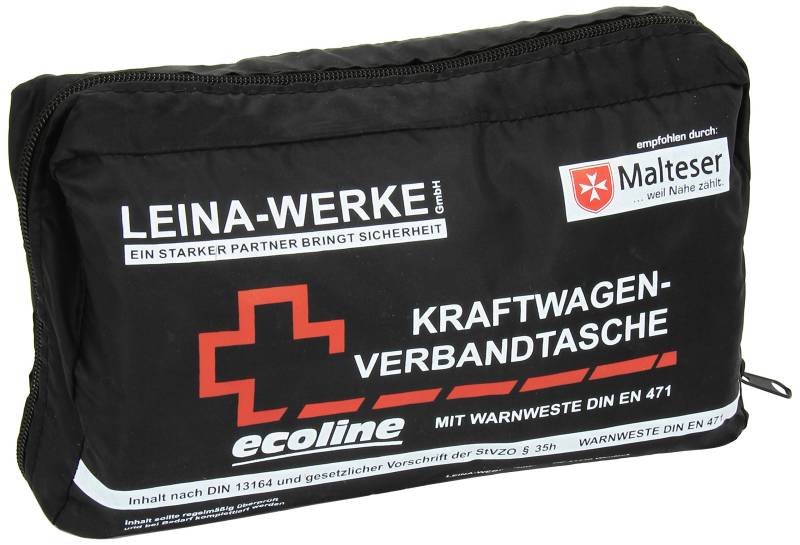 Leina-Werke 11058 KFZ-Verbandtasche Compact mit Warnweste Ecoline ohne Klett, Schwarz/Weiß/Rot von LEINA-WERKE