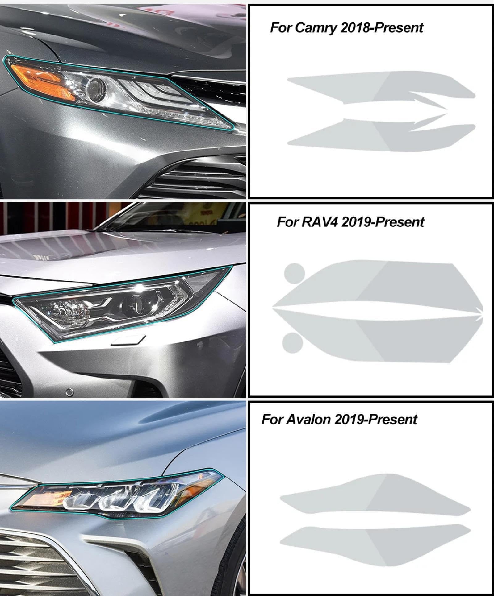 2 Stück Auto Scheinwerfer Tönung Schwarz Schutzfolie Schutz Transparent TPU Aufkleber, Für to=yota RAV4 Camry Avalon 2019- Zubehör Avalon B 2019 von LEISDD