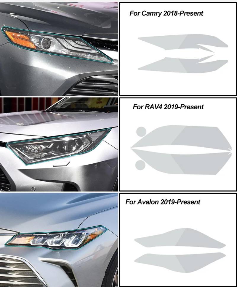 2 Stück Auto Scheinwerfer Tönung Schwarz Schutzfolie Schutz Transparent TPU Aufkleber, Für to=yota RAV4 Camry Avalon 2019- Zubehör Camry B 2018- von LEISDD