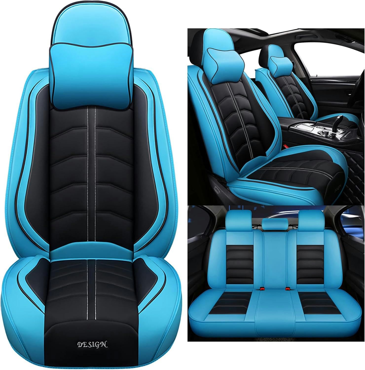 LEJOLI Sitzbezüge Auto Autositzbezüge Universal Set für Audi A1 2010-2015 A2 A6 Sedan Avant/TT Pelle A1 A3 A4 A5 A6 A7 A8 Q2 Q3 Q5 Q7 R8 Rs3 Rs4 Auto Zubehör,Blau von LEJOLI