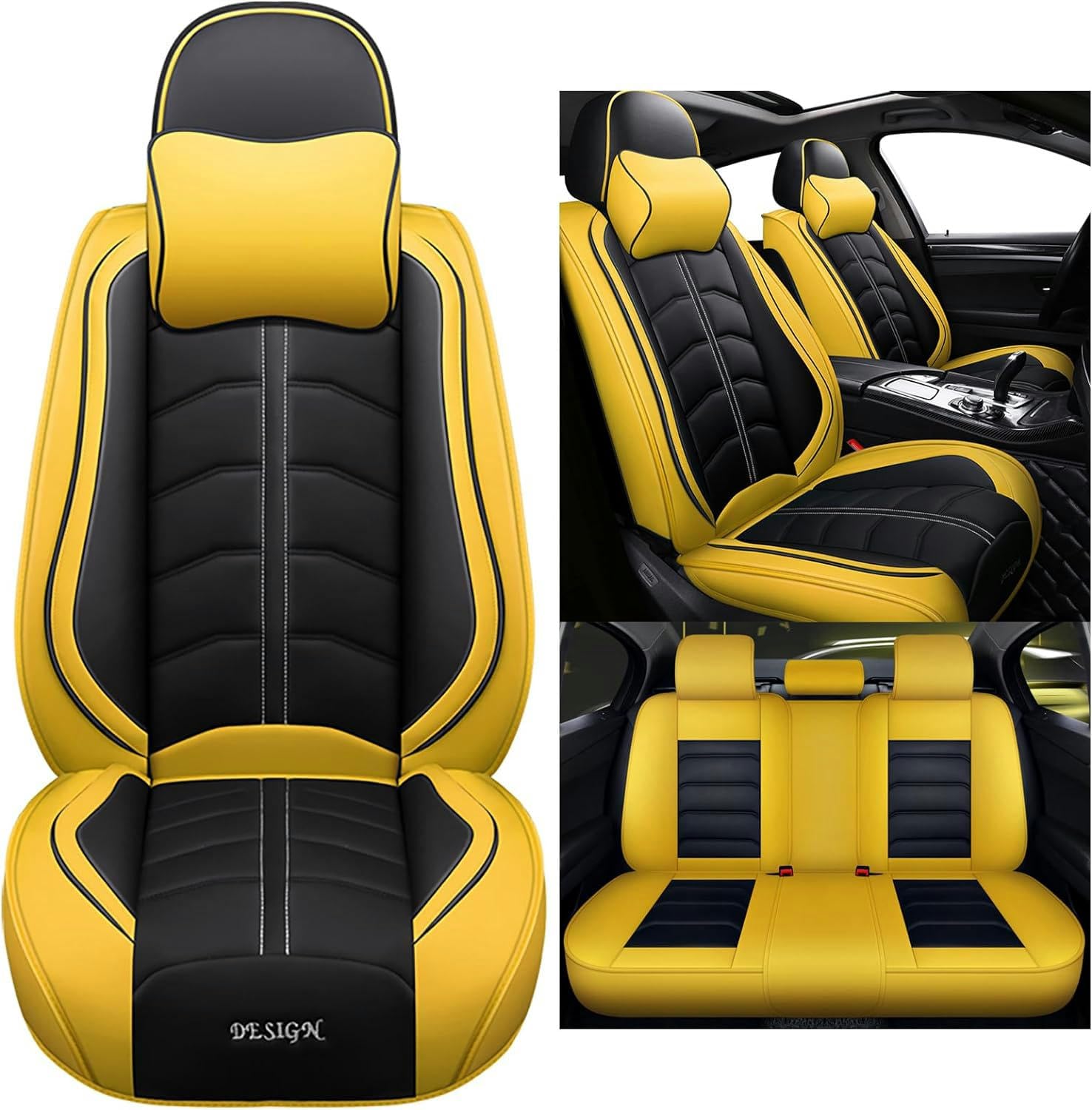 LEJOLI Sitzbezüge Auto Autositzbezüge Universal Set für Audi A3 / A4 / A5 / A6 / A8 / Q3 / Q5 / RS4 Auto Zubehör,Gelb von LEJOLI