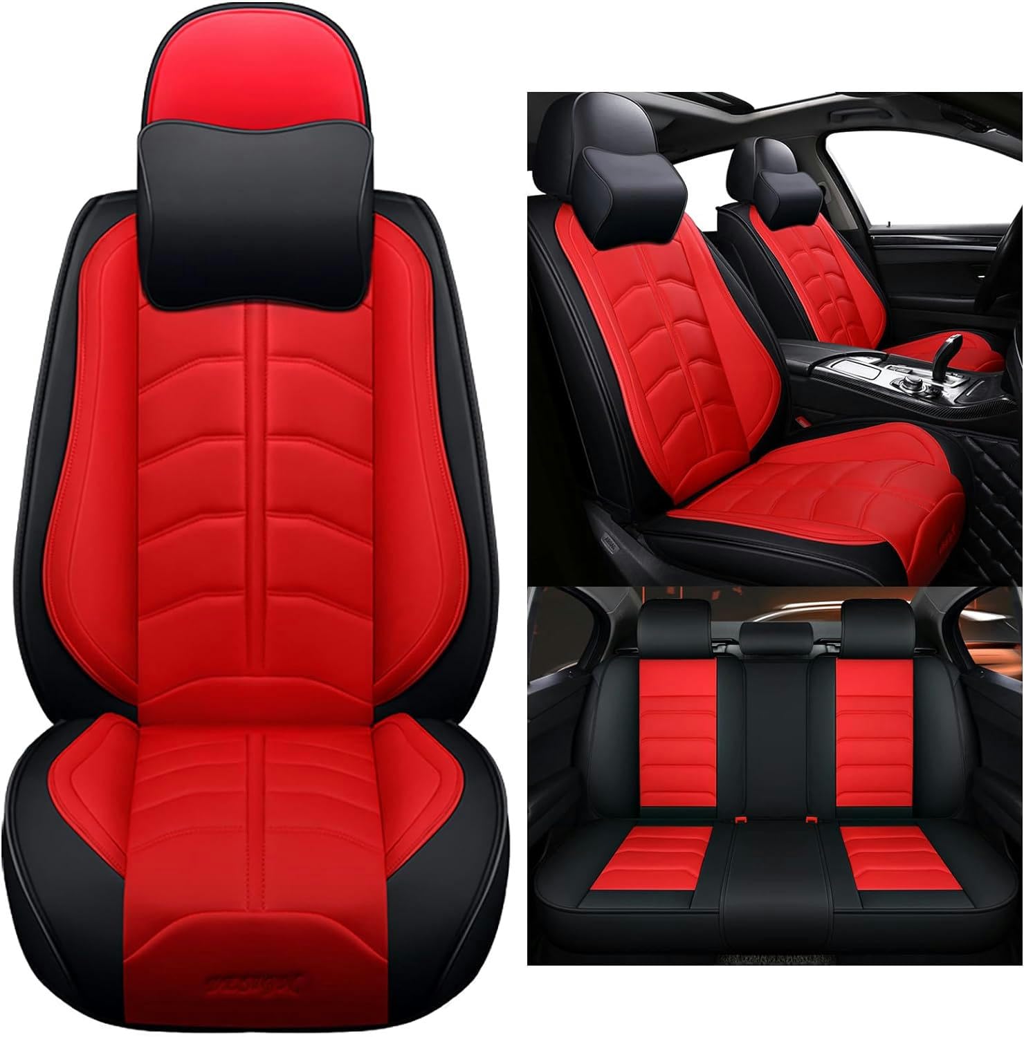 LEJOLI Sitzbezüge Auto Autositzbezüge Universal Set für Audi A4 B5/A4 Quattro/A4 Avant/A4 Es/A5 S/A5 B8/A6 Sportback Auto Zubehör,Rot von LEJOLI
