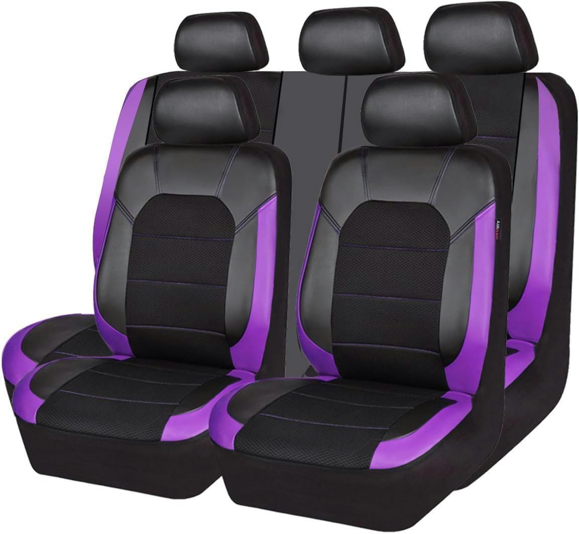 LEJOLI Sitzbezüge Auto Autositzbezüge Universal Set für Ford EcoSport/EcoSport 4WD/EcoSport Free/EcoSport S/EcoSport ST-Line/EcoSport Active Auto Zubehör,Schwarz Lila von LEJOLI